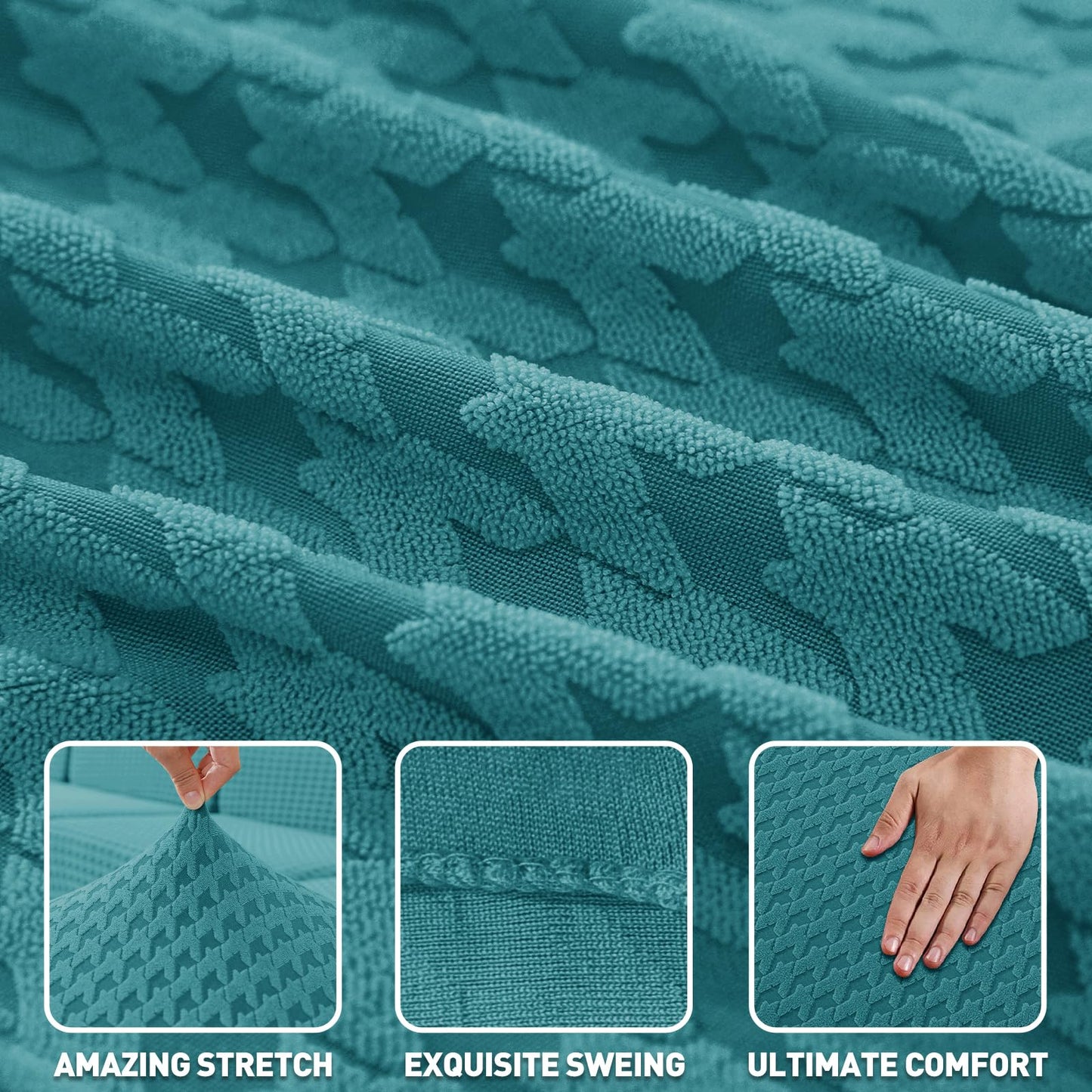 ZNSAYOTX Stretch Sectional Couch Covers New-Houndstooth Texture, Thick Slipcovers with Elastic Bottom for L Shape Sectional Sofa, 2 Pcs Pet Friendly Universal Protector (Chaise or Sofa), Peacock Blue