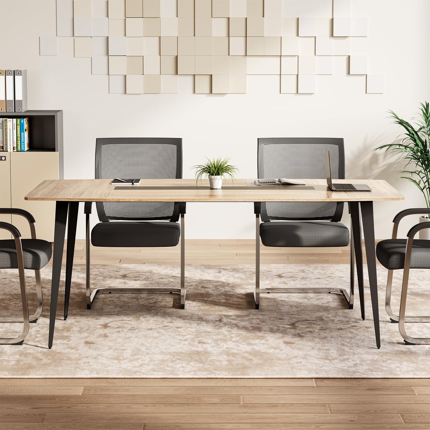 LITTLE TREE 6 FT Conference Room Table, 70.86L x 35.43W x 29.52H Inches Boat Shaped Meeting Seminar Boardroom Table