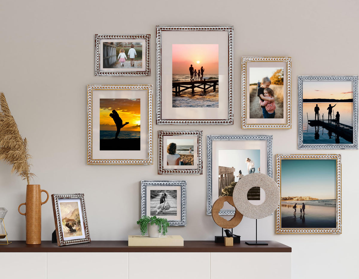 Gdfmsc 11x14 Rustic Picture Frame with Mat for 8x10, Decorative Distressed Beaded Wooden Real Glass, Vertical or Horizontal Display Photo Gallery Wall & Tabletop Frame, White Washed Brown