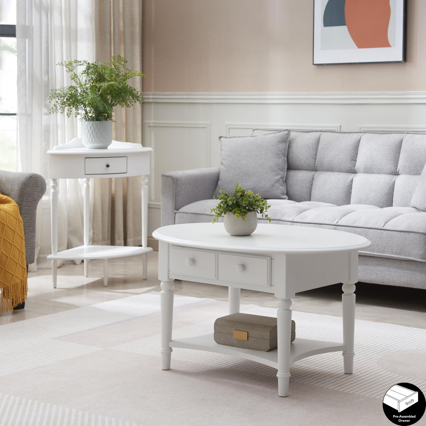 Leick Coastal Oval Coffee Table with Shelf, Orchid White
