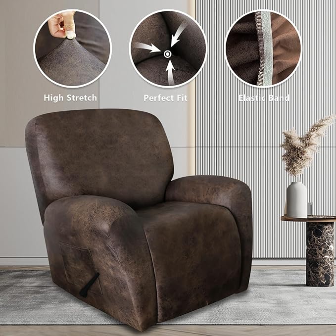 ANARACHON Leather Like Recliner Chair Covers Heavy Duty, 4 Pieces Recliner Cover