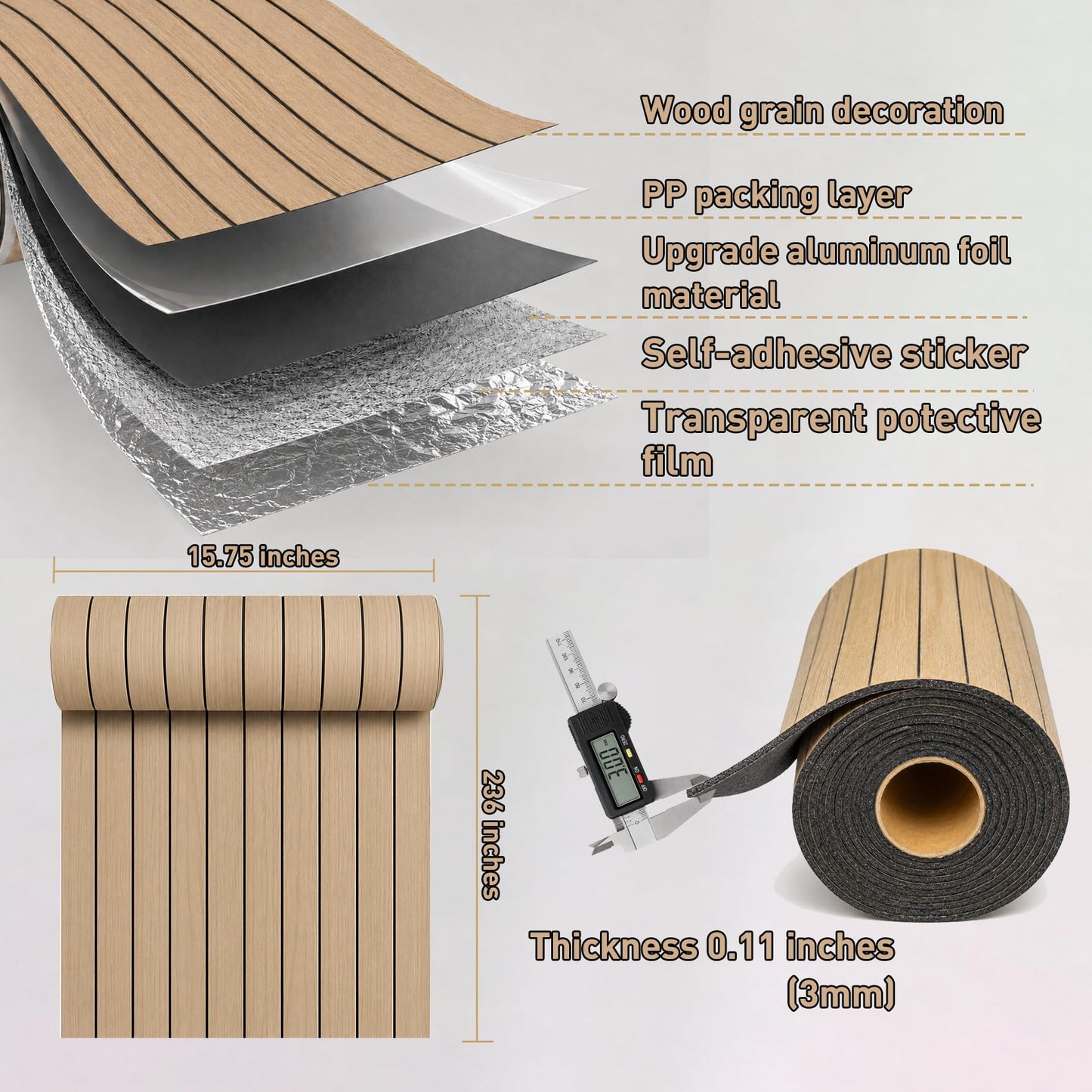 Hrboat Peel and Stick PVC Slat Wall Panel, 3D Faux Oak, 236 x 15.75 in