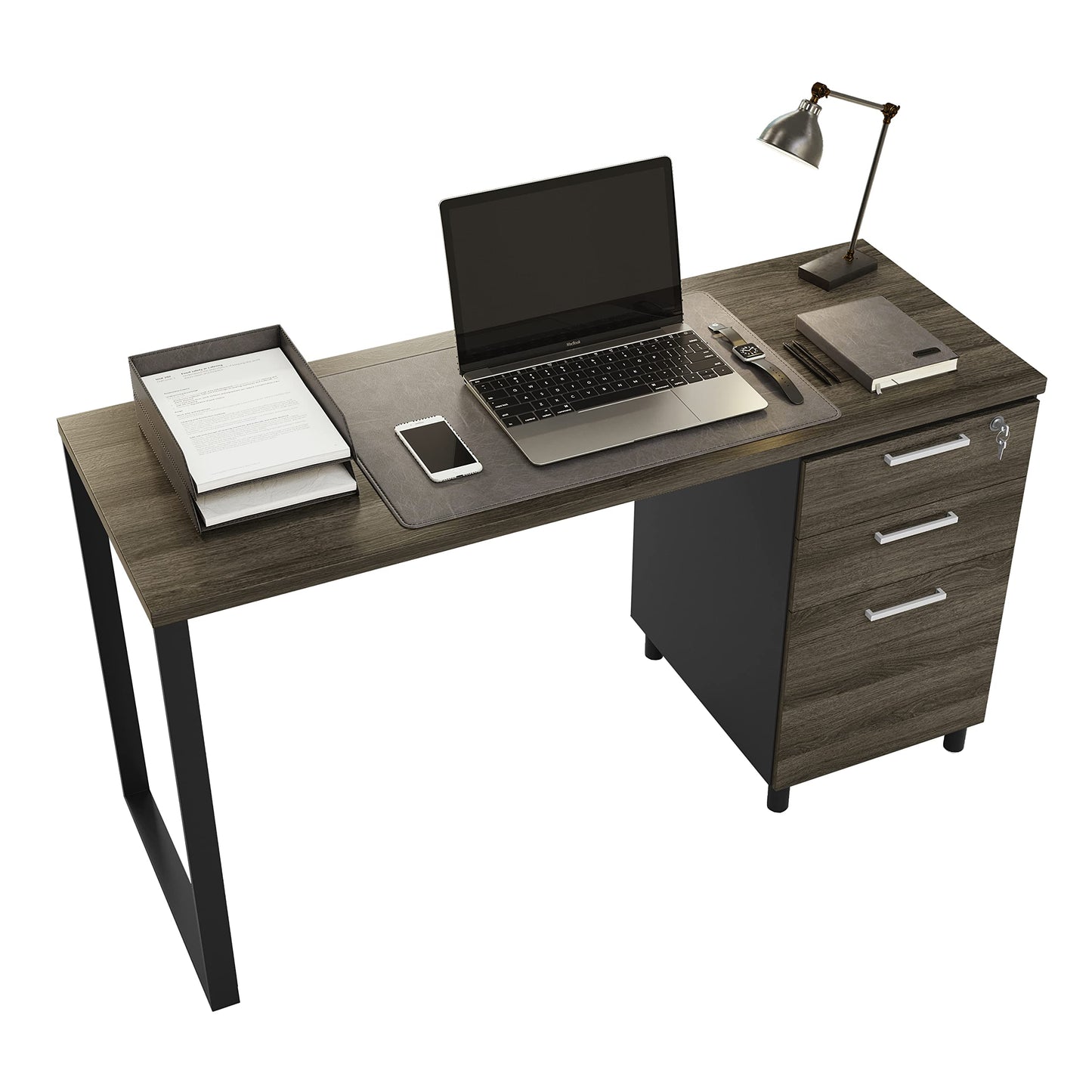 Modern Design Milano Office Computer Desk with 3 Locking Drawers, 48 Inch Grey and Black Industrial Wood Desk with Filing Drawer and Storage by Crafts and Comfort
