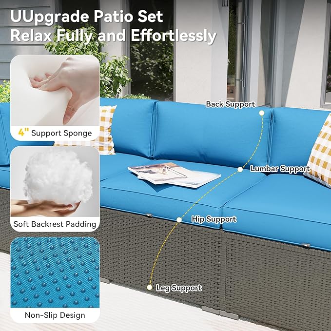 Aoxun Patio Furniture Set, 7 Piece Outdoor Sectional Sofas