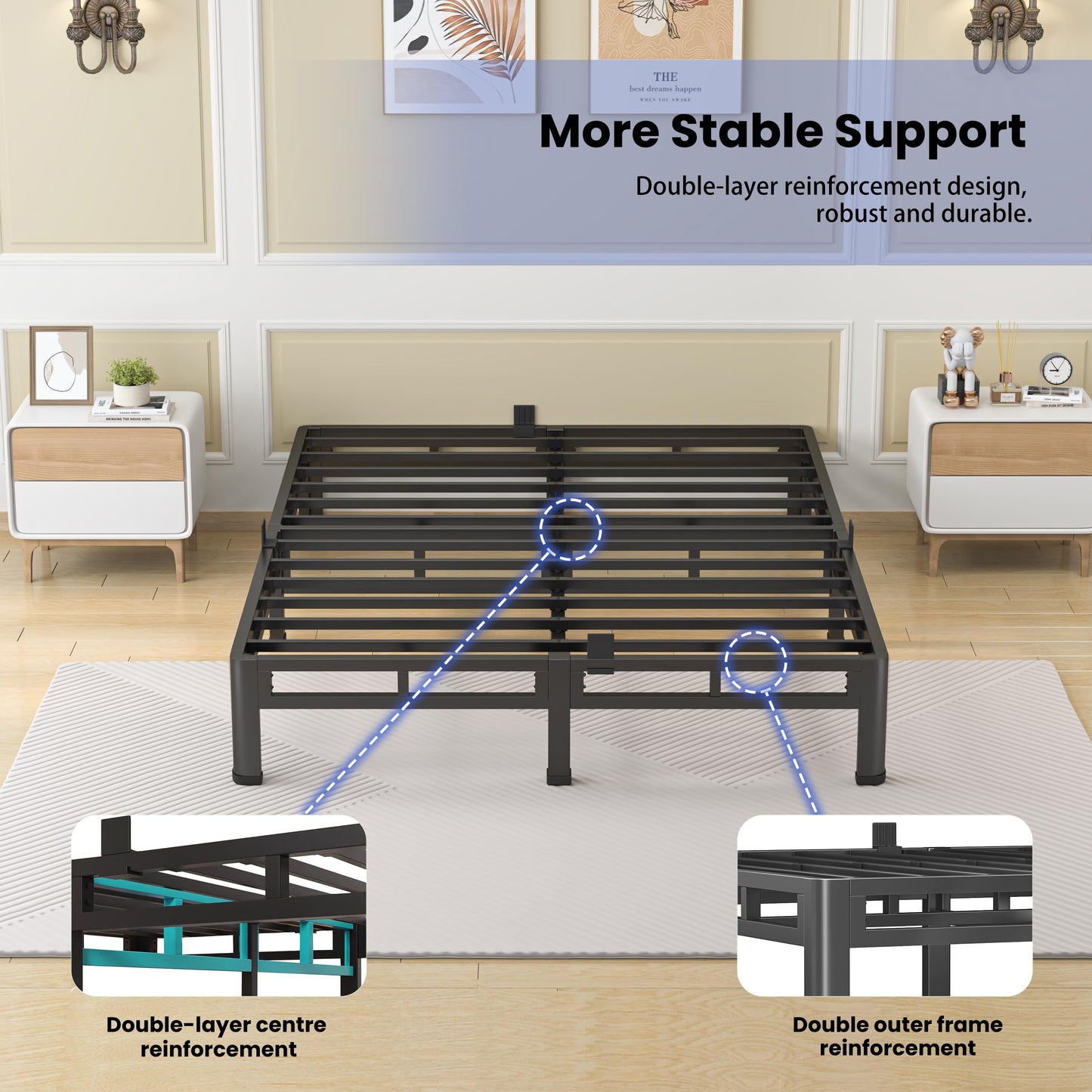 NKZ 7 Inch Twin Size Bed Frame, Metal Bed Frame & Box Spring 2 in 1 Platform with Round Corner Legs, 4000Lbs Heavy Duty Low-Profile Frame, Mattress Slide Stopper, Noise-Free, Easy Assembly