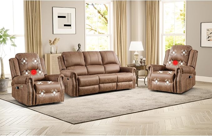 EBELLO Faux Leather Power Living Room Furniture Set, Included 2 Reclining 1