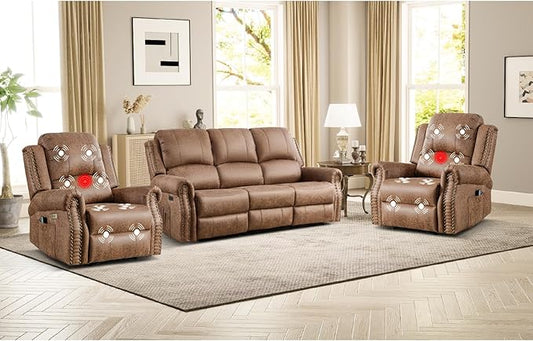 EBELLO Faux Leather Power Living Room Furniture Set, Included 2 Reclining 1