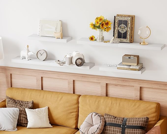 Fixwal White Shelves, 15.7in Floating Shelves, Farmhouse Shelf Wall Decor
