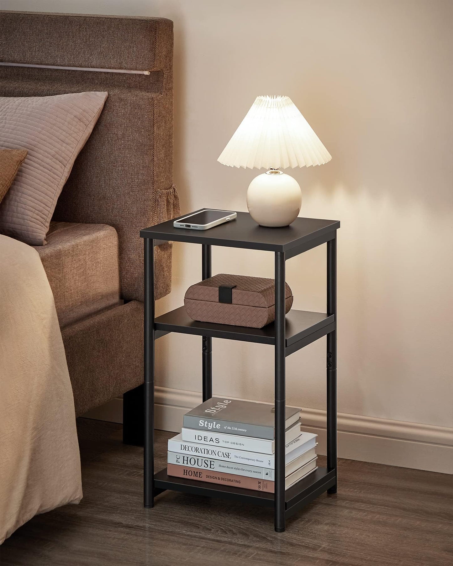 VASAGLE BARNET Collection - Side Table, Small End Table for Living Room, Modern Tall Nightstand, Bedroom, Office, Bathroom, Steel Frame, Ink Black ULET273B16