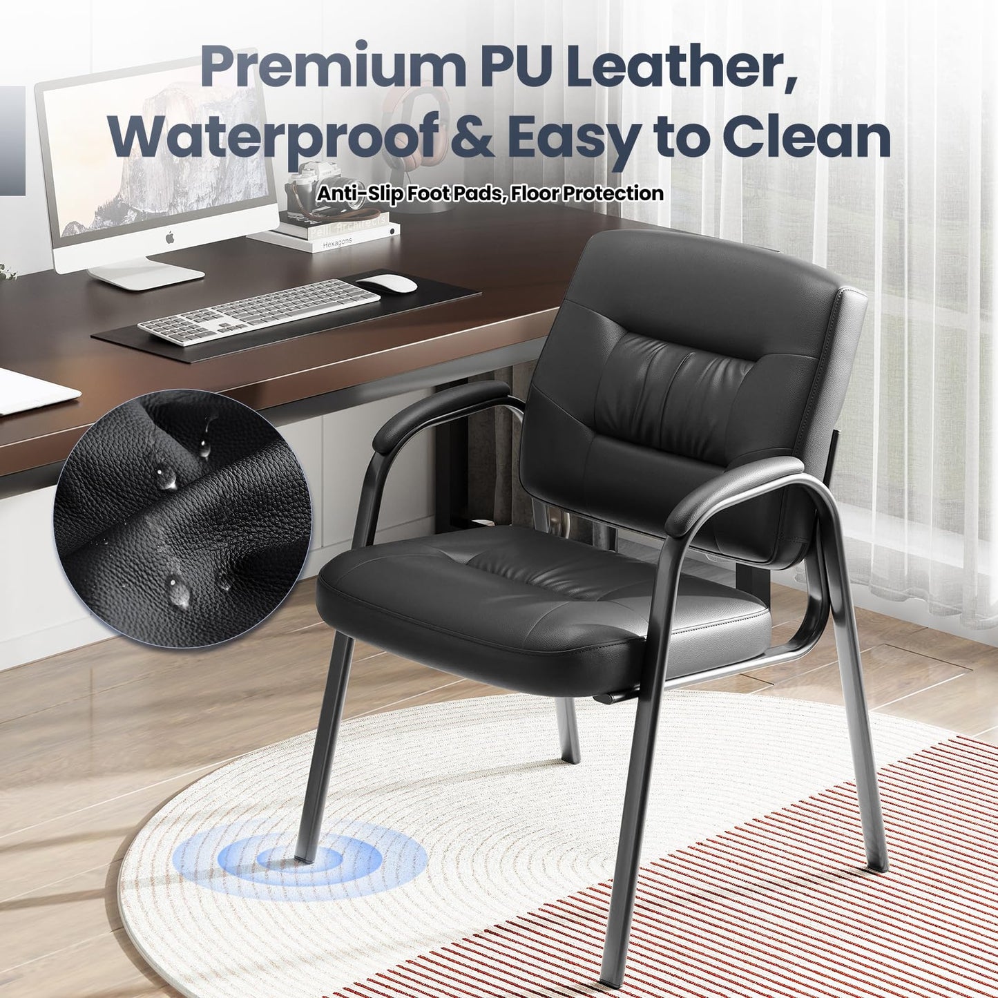 Modern Conference Room Chairs with Arms, PU Leather Padded Guest Chair with Welded Steel Frame, Ergonomic Office Reception Chair, 300LBS, Waterproof & Easy to Clean Black,Set of 8