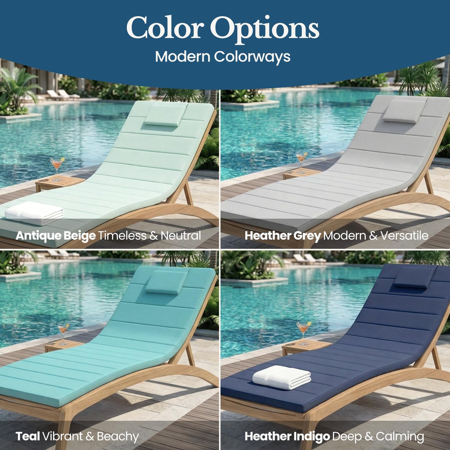 Elvoki Quilted Chaise Lounge Outdoor Patio Furniture Cushions | Water-Resistant Patio Chair Cushions | Durable, High-Density Foam Outdoor Chair Cushions - Heather Grey, 74"x23" (Chair Not Included)