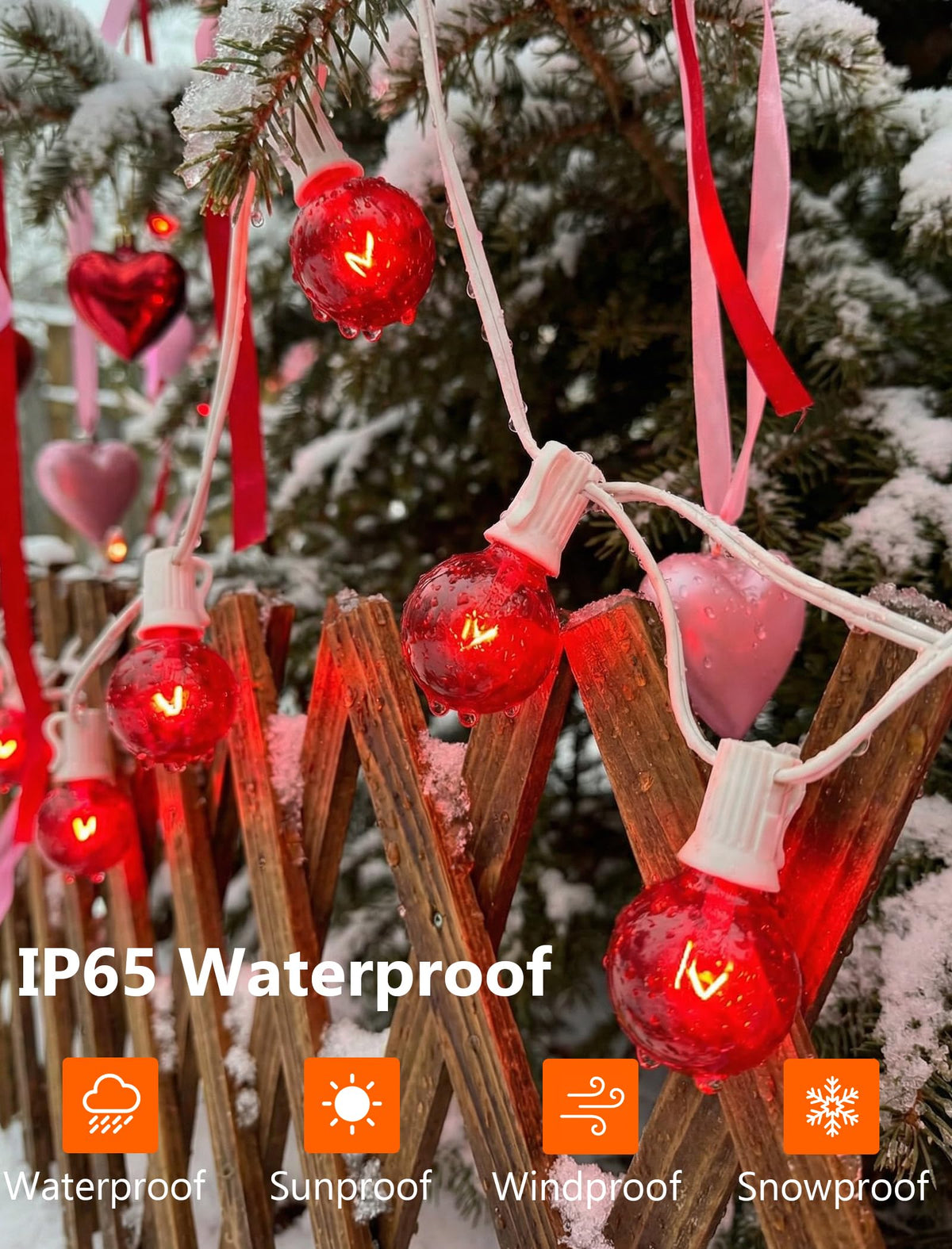 G40 Valentine’s Day Red Globe String Lights, 25Ft Outdoor Valentines Day Decorations Lights with 27 Incandescent Red Bulbs, Hanging Christmas Lights Waterproof for Patio Wedding Party Garden Balcony