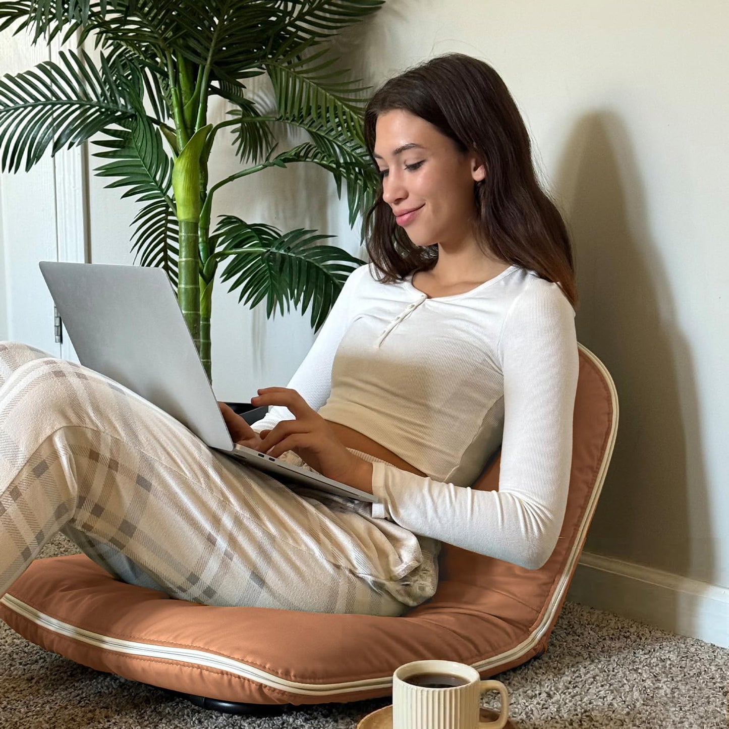 ZonLi Floor Chair for Adults, Adjustable Folding Meditation Chair with Back Support, Cozy Lazy Floor Sofa Chair for Reading Gaming Relaxing, Japandi Lounge Seat for Bedroom Dorm Living Room,Brown