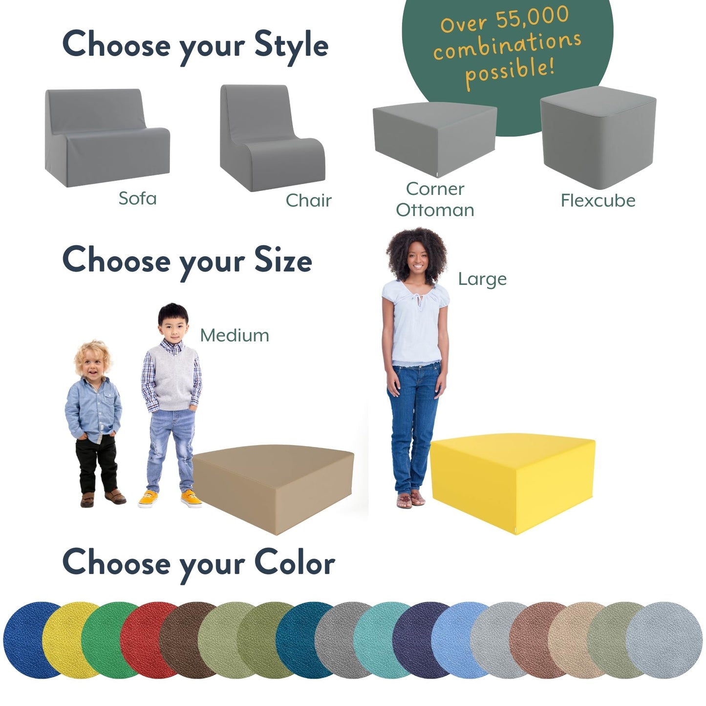 Children's Factory Large Corner Ottoman, Mix-and-Match Kids Chairs, Sofas, Corner Ottomans and Cubes, Foam-Filled and Water-Resistant, Flexible Seating for Classroom Elementary, Navy
