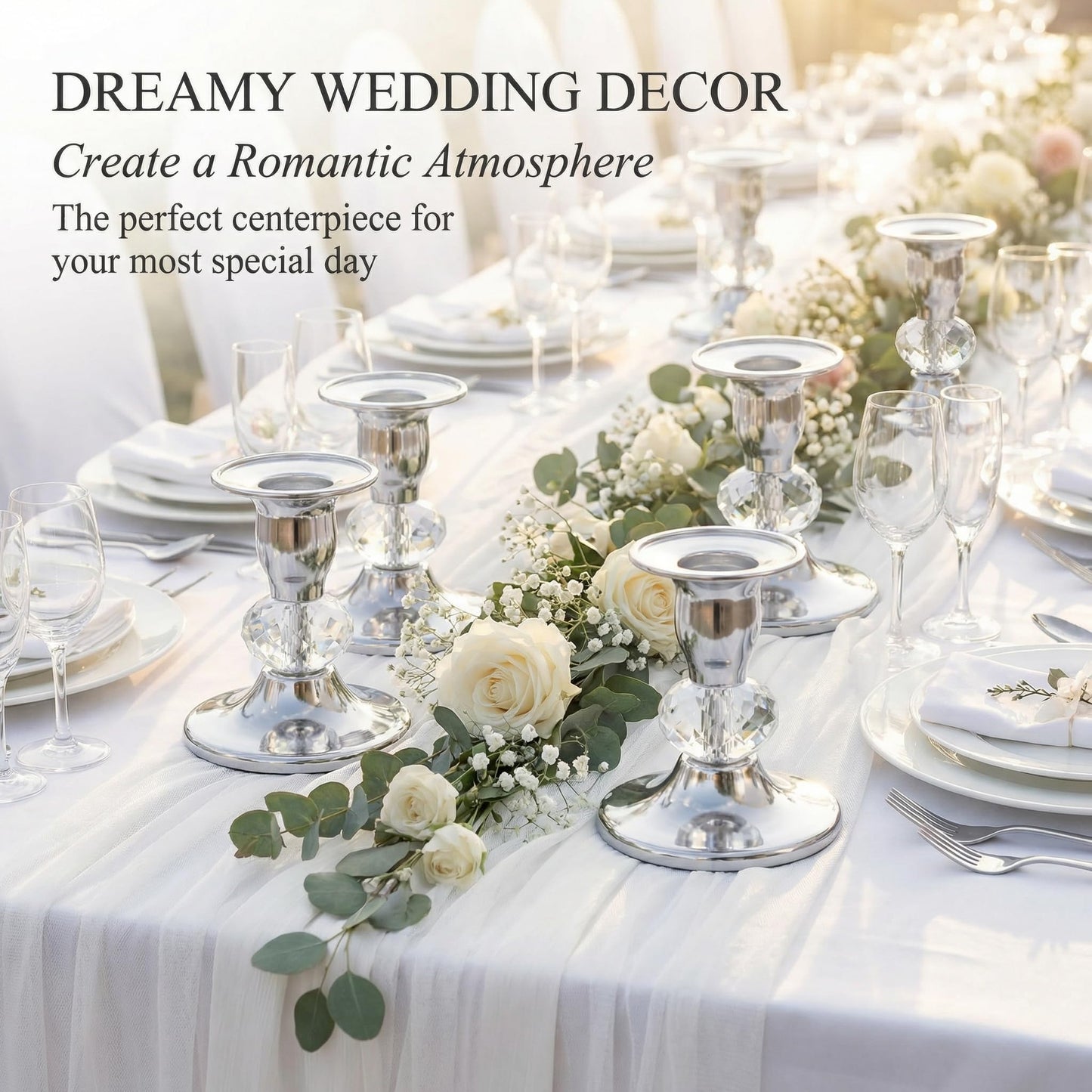 Candlestick Holders Taper Candle Holders, Candle Stick Candle Holder for Table Centerpiece, Wedding Reception, Festive Christmas Mantel Decoration or Home Decor(Silver, 6 Sets(12 Pcs))