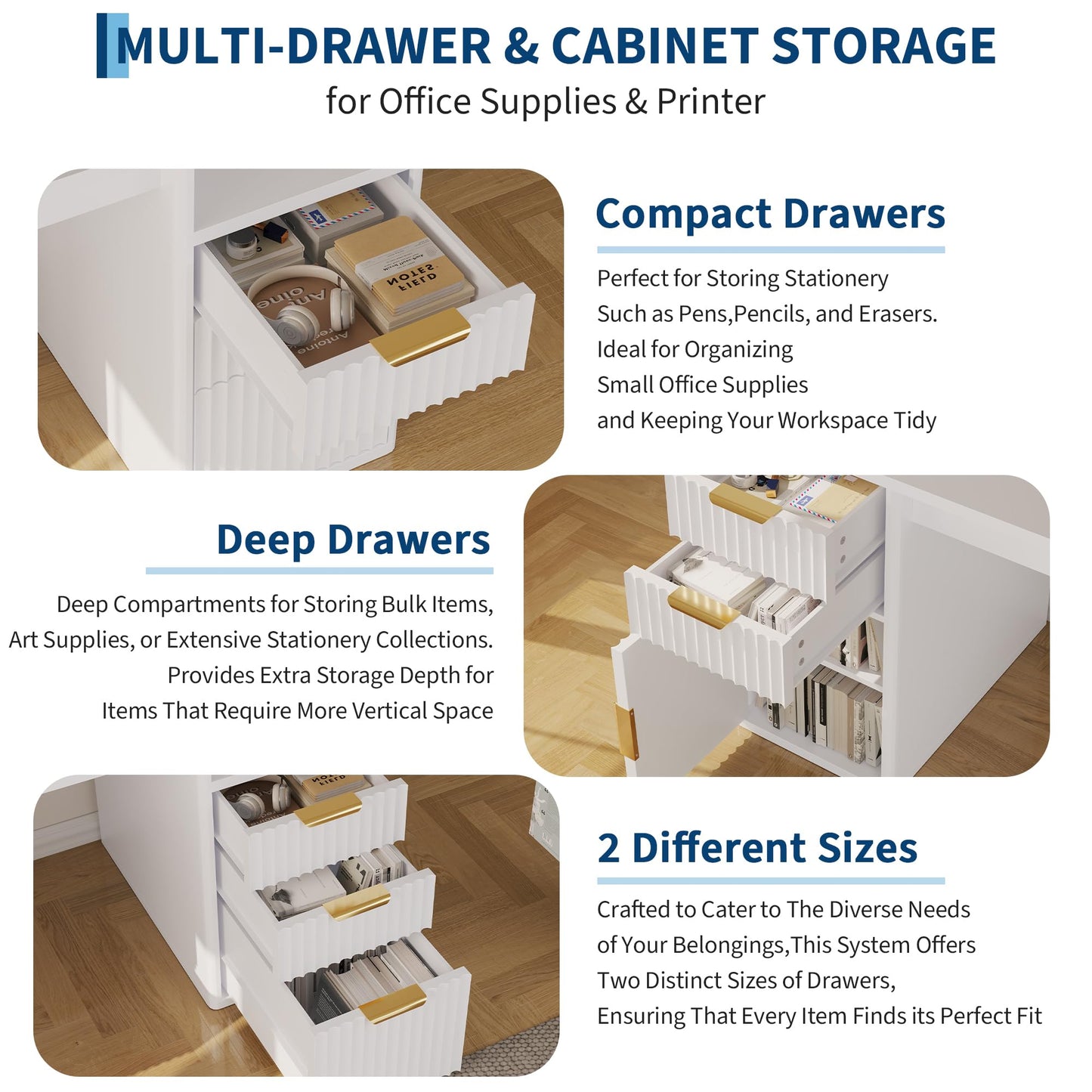 IDEALHOUSE Rectangular Computer Desk with Hutch & Printer Stand, Ripple Door Storage Home Office Desk, Space-Saving Study Writing Desk for Bedroom, Sturdy Board Student Desk with Easy Assembly
