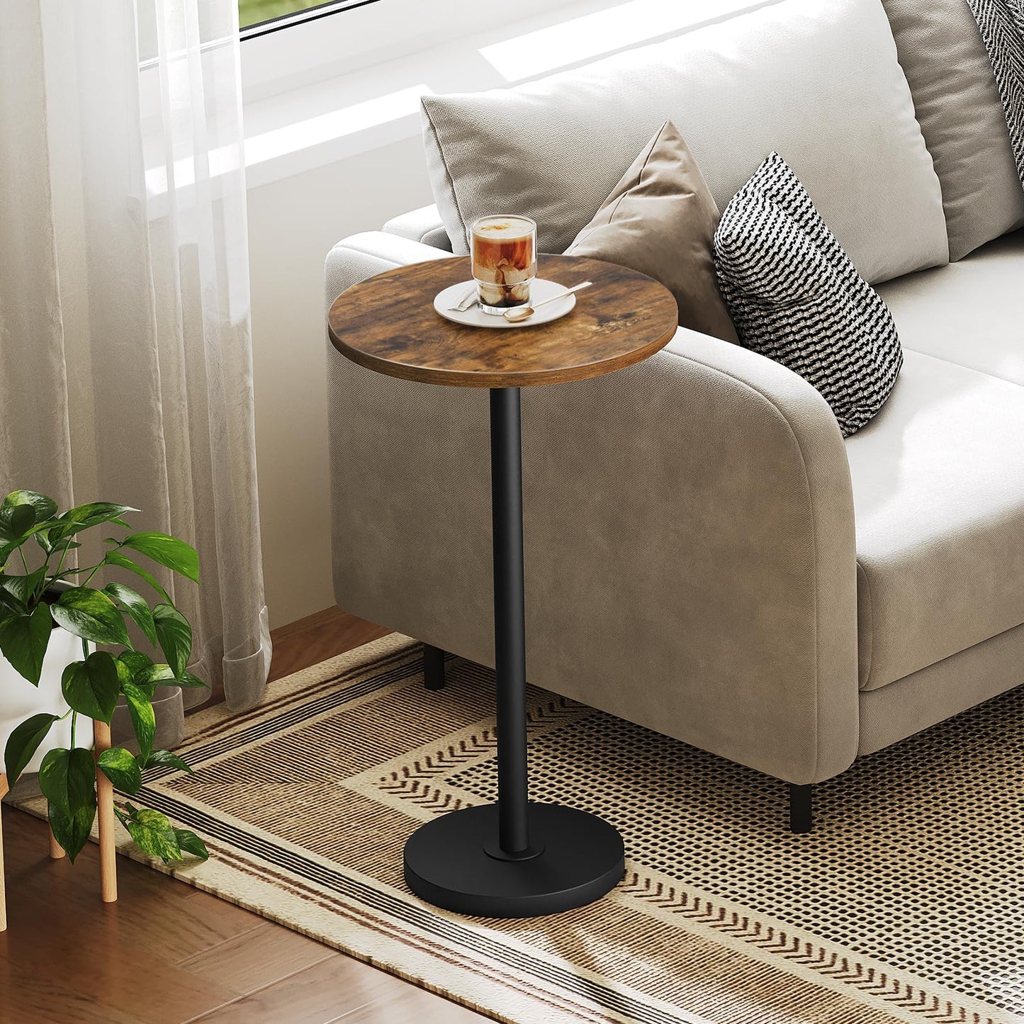 YATINEY Round Side Table, Small Drink Table, Pedestal Martini Table, End Table for Small Spaces in Living Room, Bedroom, Dormitory, Rustic Brown and Black ET30BR