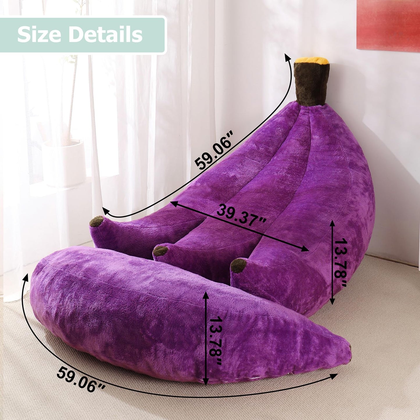 IEVENW Banana Bean Bag Chair with Ottoman, Floor Sofa Bed with Footrest, Comfy Convertible Lounger for Adults, Plush Couch for Bedroom, Living Room or Dorm, L-Violet