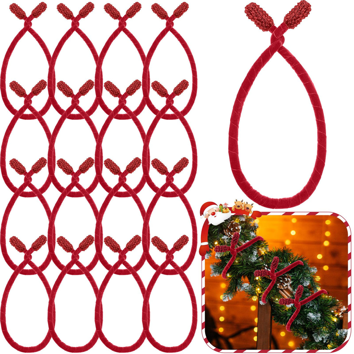 Zhengmy 16 Pcs 25 Inches Christmas Velvet Garland Ties Christmas Decorative Twist Ties for Banister Reusable and Flexible Twist for Xmas Home Decorations Holiday Craft Wrapping(Red)