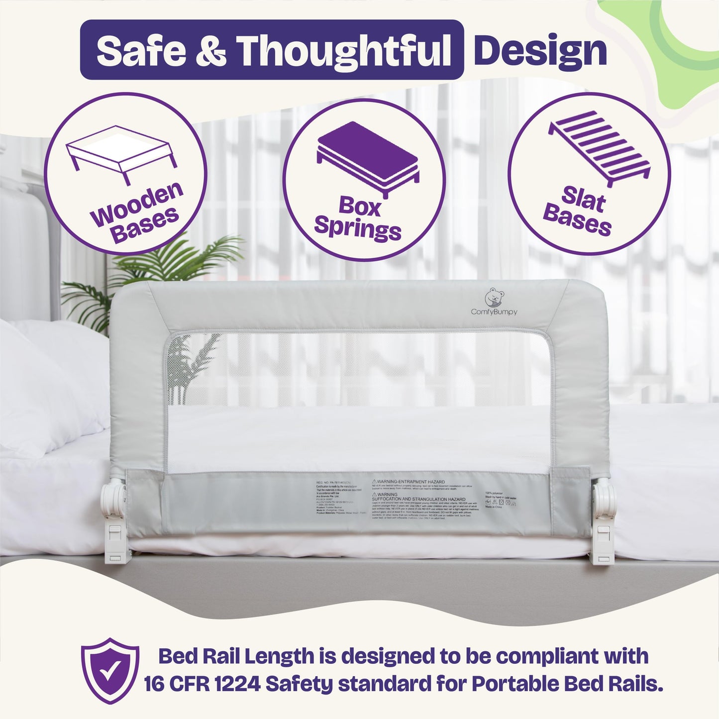 ComfyBumpy 2-Pack Bed Rail for Toddlers 35.5" L x 19.5" H | Toddler Bed Rails for Twin, Full & Toddler Mattress Size | Swing Down Rail Guard | Mattress Side Rail for Kids | Gray