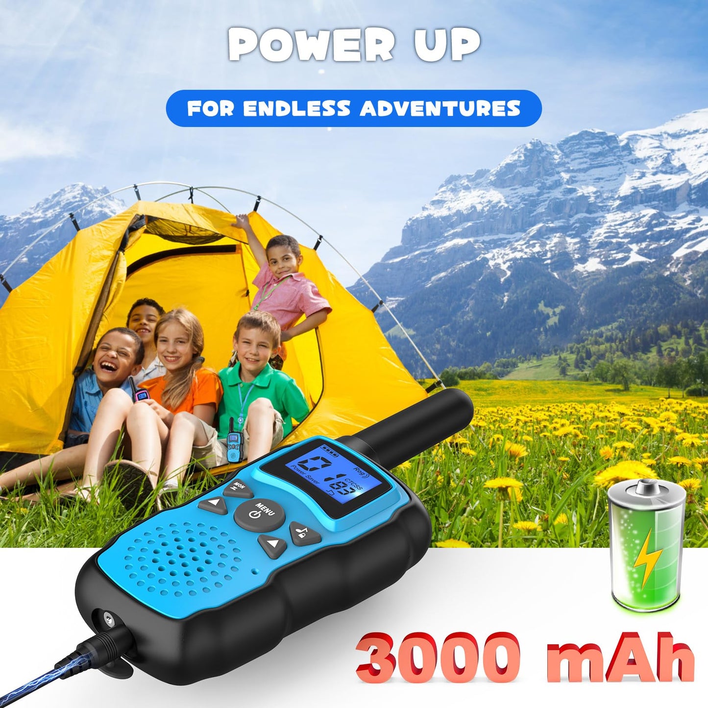 Wishouse Walkie Talkies for Kids Adults Rechargeable 4 Sets with 2 USB Chargers|4X3000mAh Batteries|Lanyards|Family Walky Talky Long Range for Hiking Camping|Xmas Birthday Gift|Boys Girls Present