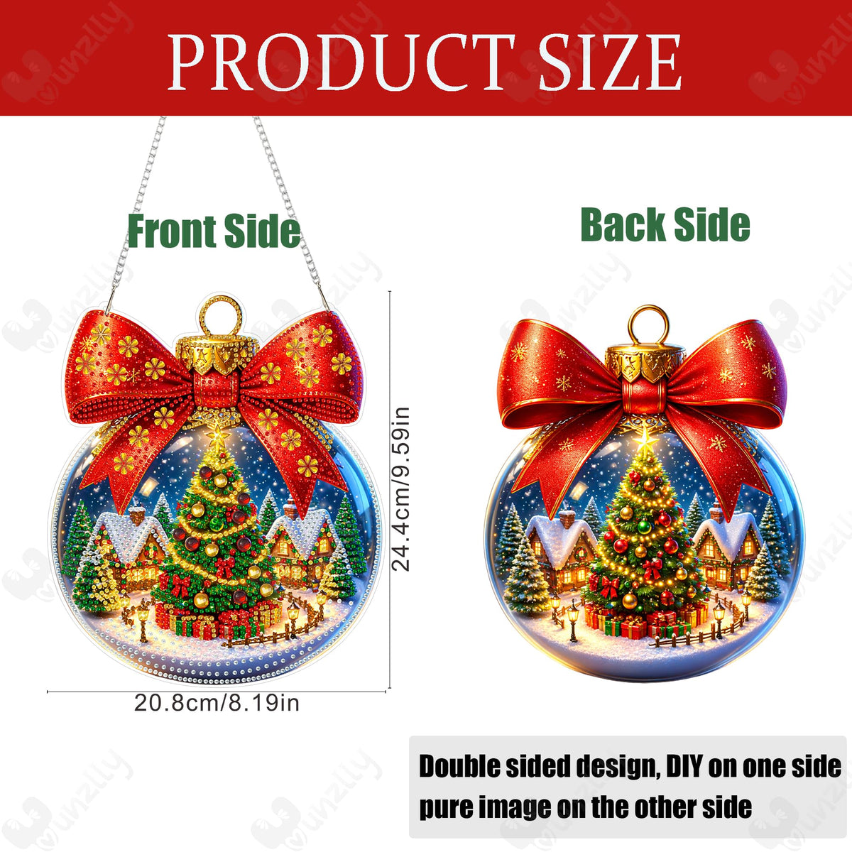 Yunzlly DIY Christmas Hanging Diamond Art Pendant Kit, Special Crystal Diamonds Painting Ornament Kit for Adults, Acrylic Hanging Gem Painting Board for Window Door Wall Decor (Christmas Ball Wreath)