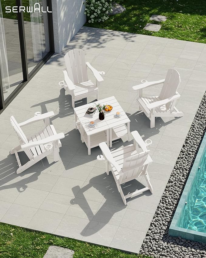 SERWALL 2-Tier HDPE Outdoor Side Table, Weatherproof Rectangular Adirondack