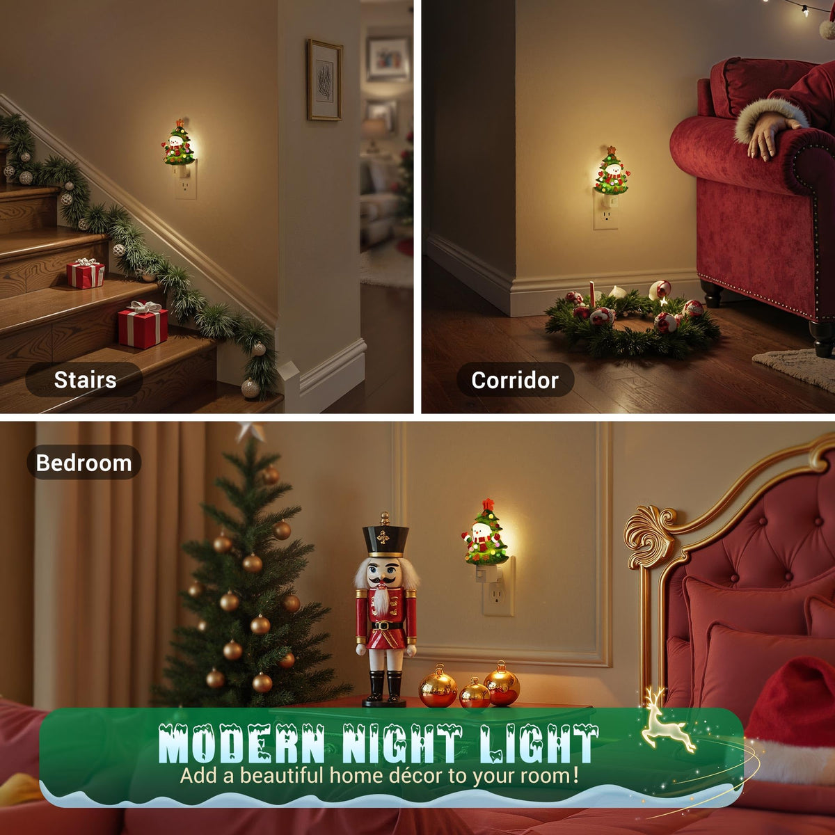 JandCase Christmas Tree & Snowman Night Light, 3000K Night Lights Plug into Wall,Cute & Funny Ceramics Christmas Night Light for Kids, 360° Rotatable for Home Party Decor,1 Pack