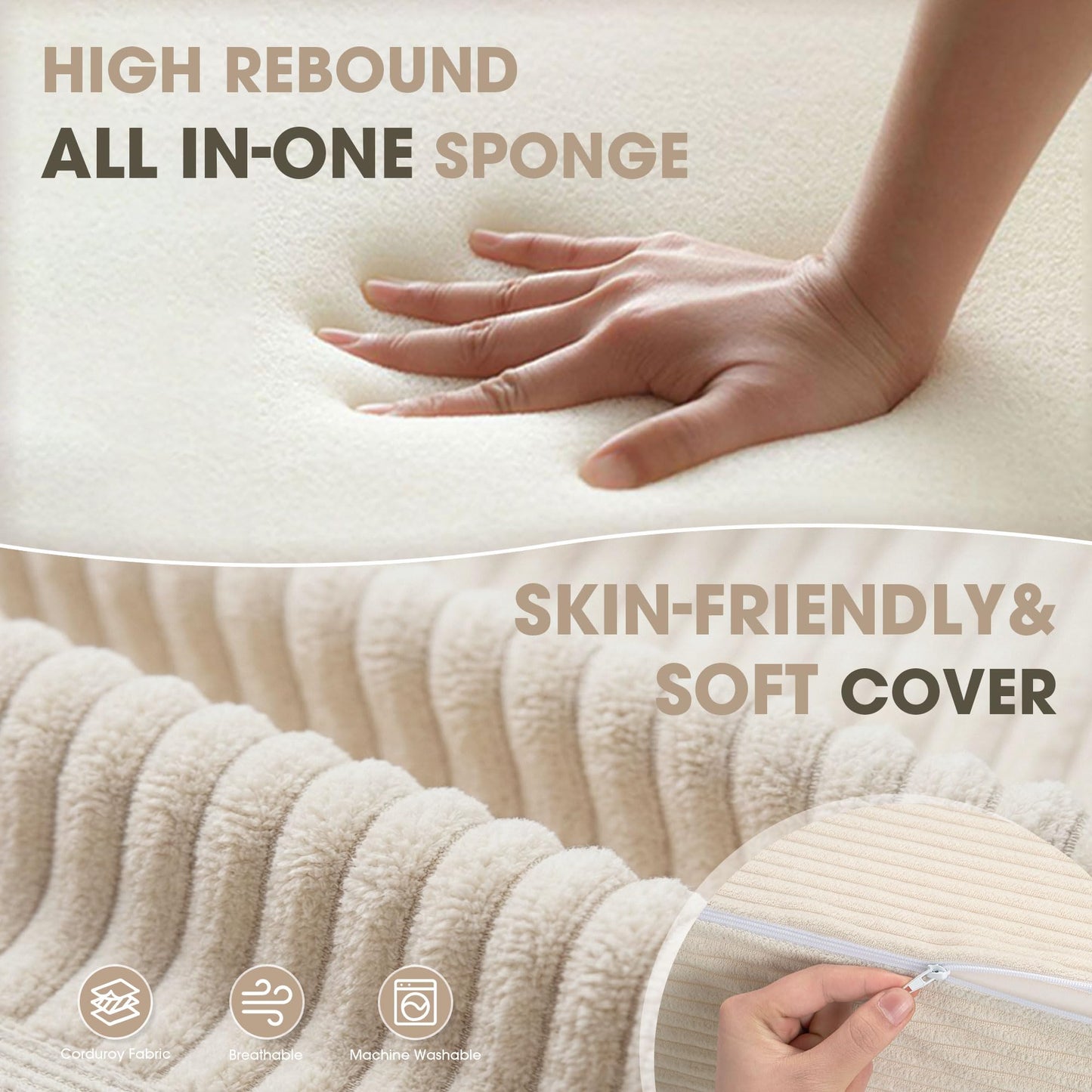 Kasunpul Folding Sofa Bed with Pillow, Memory Foam Fold Out Chair Bed, Convertible Sleeper Chair with Washable Cover, Futon Floor Couch for Living Room/Dorm/Guest Use/Home Office/Apartment, Beige