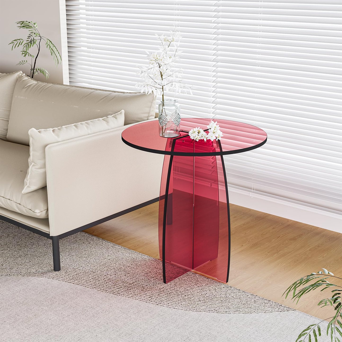Dethan Red Acrylic End Table, Modern Lucite Side Table, Accent Table & Nightstand for Living Room, Bedroom & Sofa Side, Stylish Home Furniture, 20 x 20 x 21.1 in