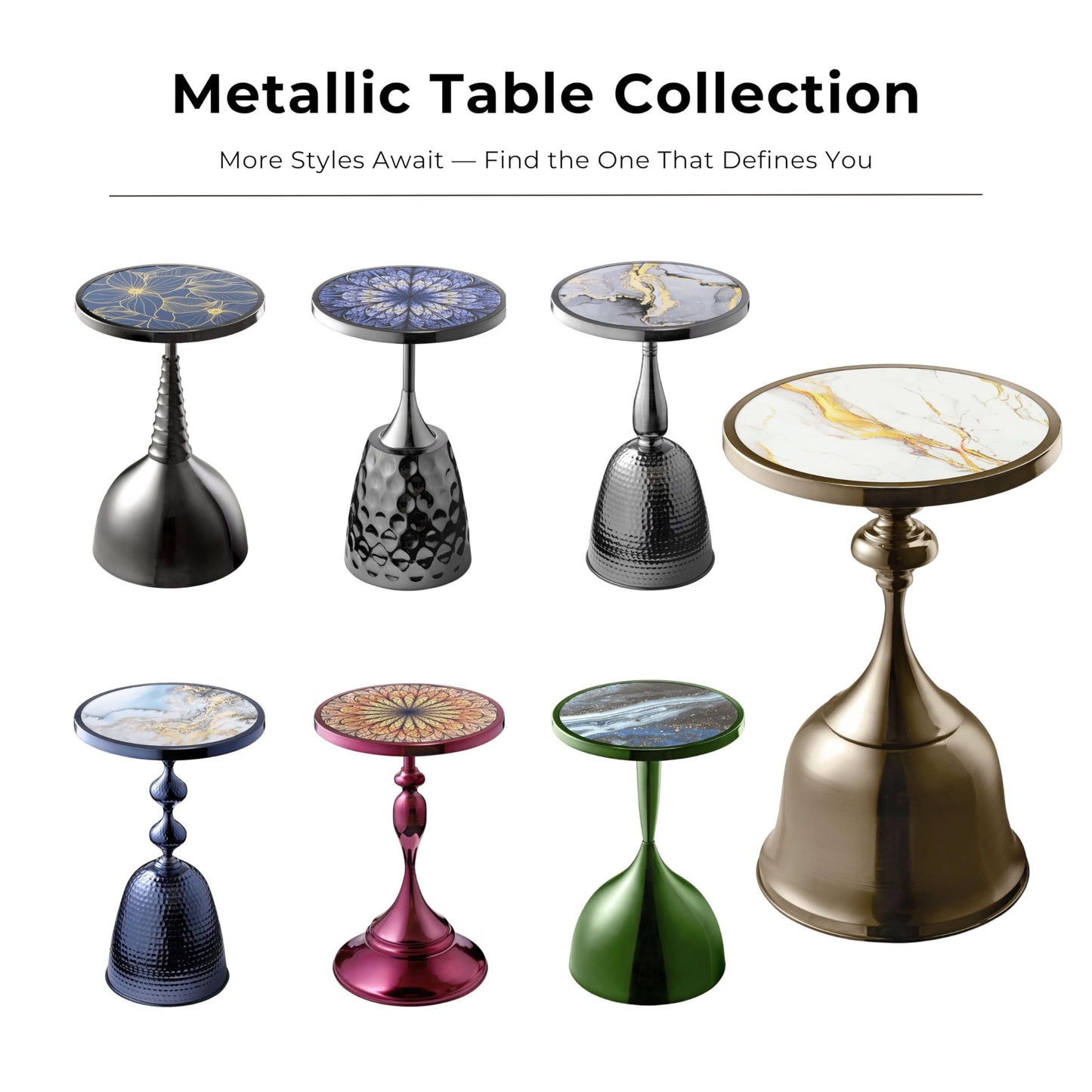 Homes: Inside + Out Halric Modern 24" Tall Round End Table with Decorated Tabletop and Iron Metal Base, Accent Furniture, Elegant Pedestal Stand for Living Room, Home Office, Antique Brass