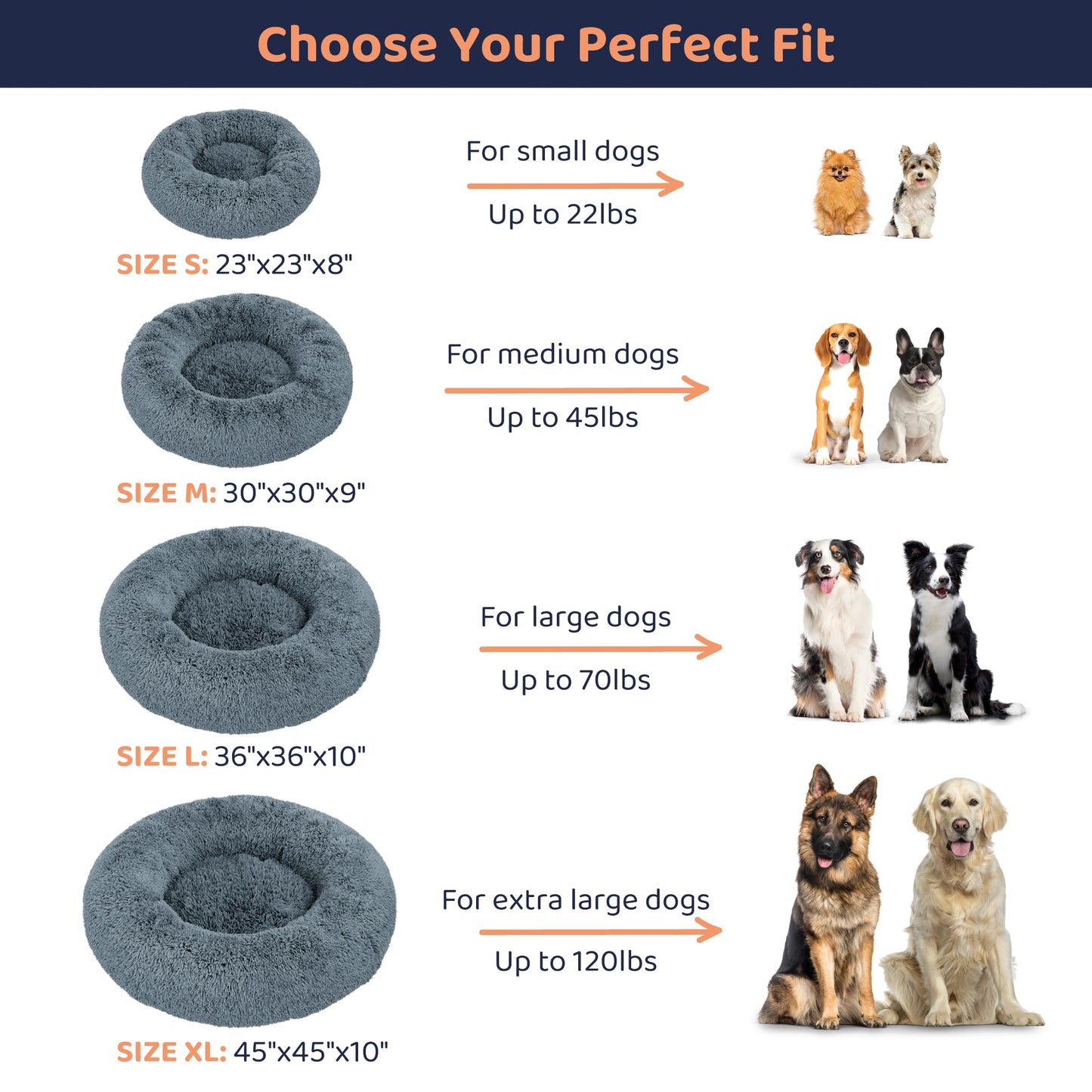 Donut Dog Bed - Premium Comfort for Anxiety Relief - Fluffy & Calming Design with Ultra-Plush Support | Cozy Round Dog Bed with Super Soft Circle Style (Dark Grey, Small)