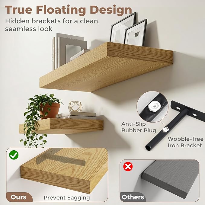 12 inch Deep Floating Shelves for Wall, 55 inch Wide Engineered Wood Wall