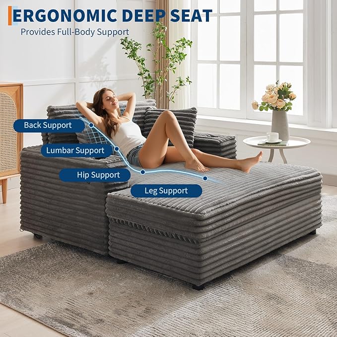 IDEALHOUSE 60" Oversized Chaise Lounge Chair Indoor, Comfy Corduroy Lounge Sofa