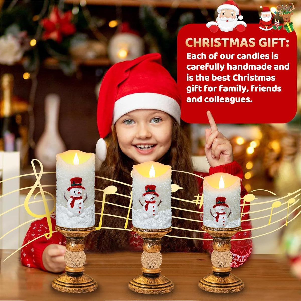LCZLUMIPRO Snowman Flameless Candles with Remote & Timer - 3 Pcs Winter Battery Operated LED Pillar Candles, Real Wax Electric Candles in Warm White for Christmas Table, Mantel & Home Decor