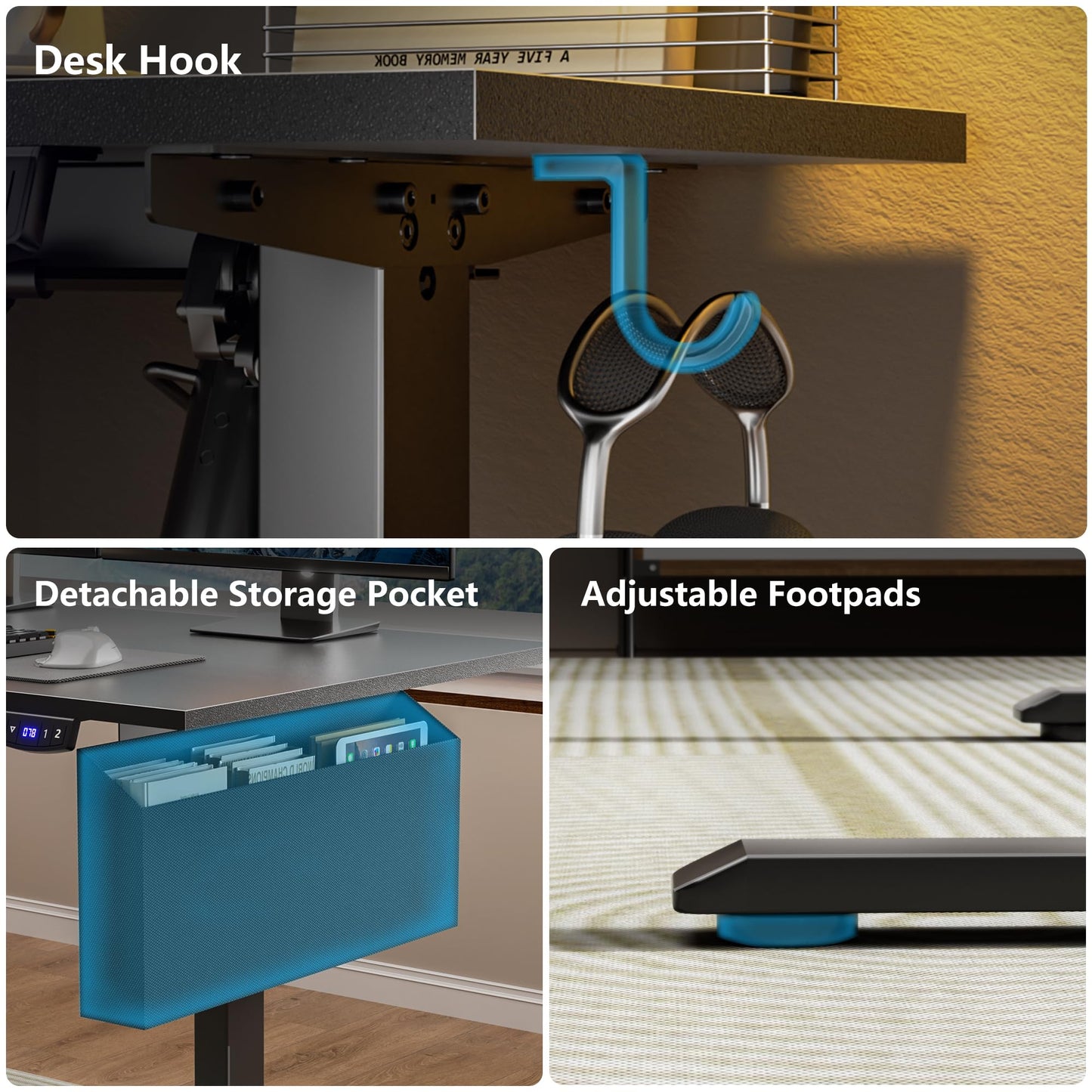 Korfile 63” L Shaped Electric Standing Desk, Height Adjustable Computer Desk with LED Screen & Memory Presets, Ergonomic Sit to Stand Desk with Headphone Hook for Home, Office and Workstation, Black
