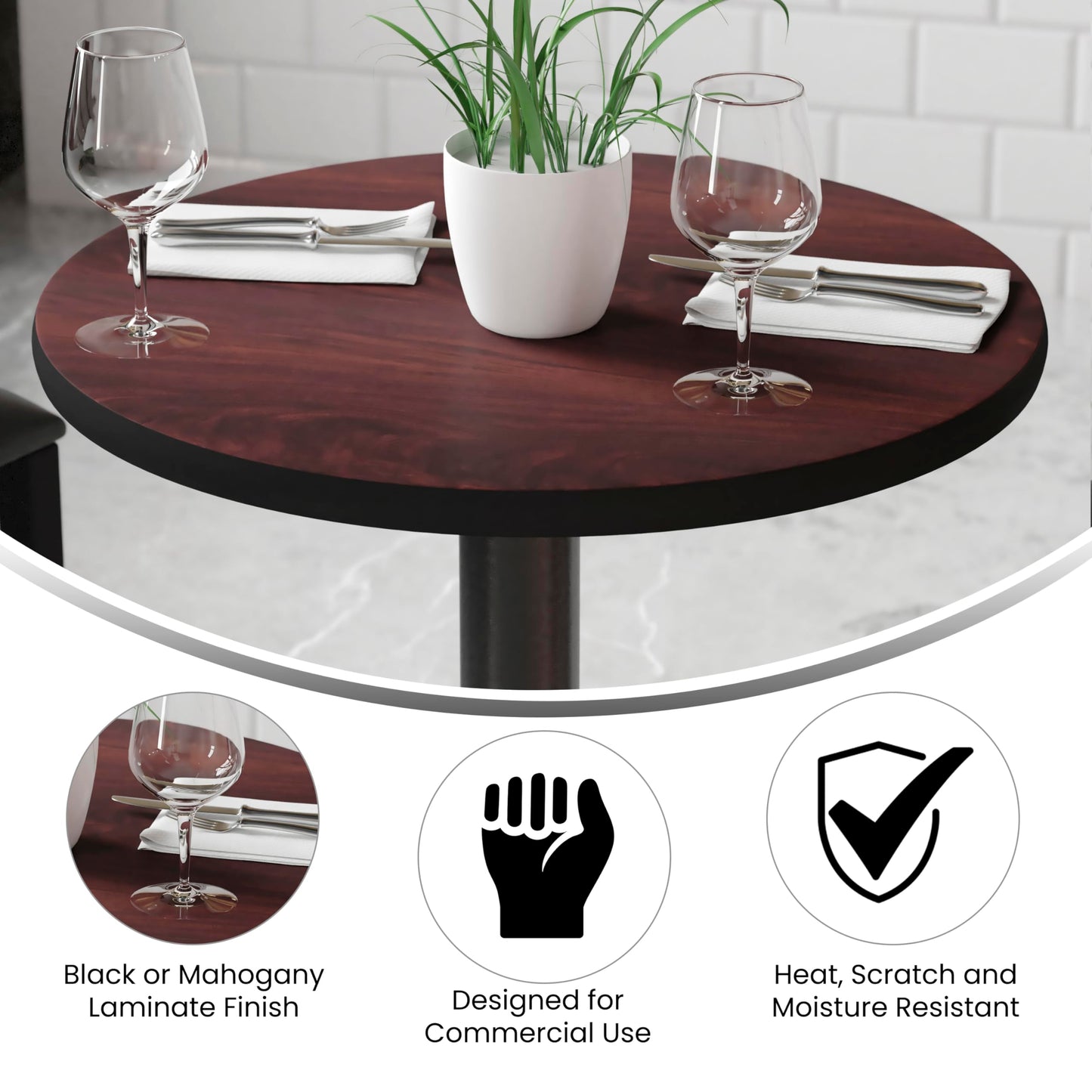 Flash Furniture Glenbrook 24" Round Table Top with Black or Mahogany Reversible Laminate Top