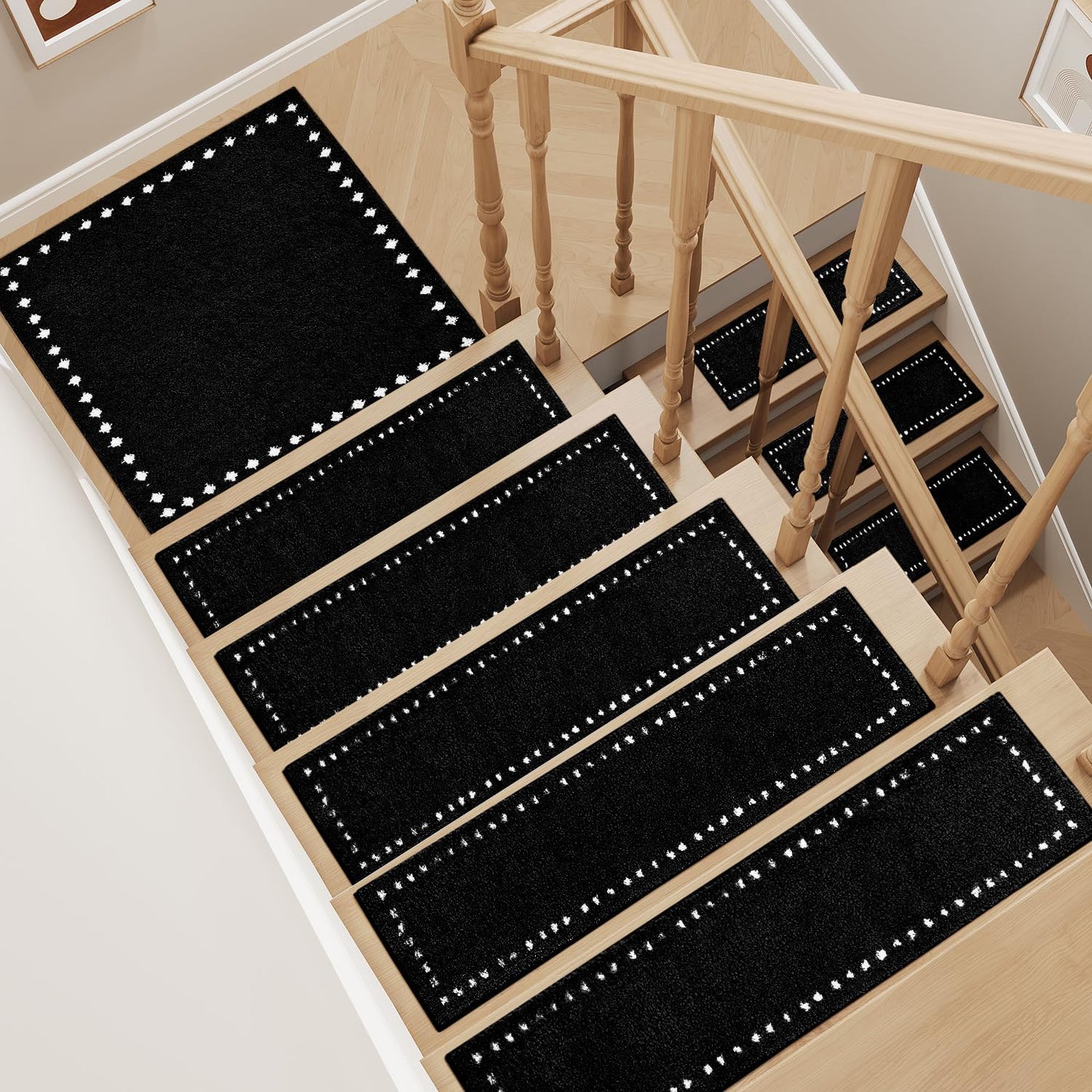 tchdio Stair Treads Landing-Rug Non Slip, Soft Stair Treads for Wooden Steps Indoor, Stair Carpet Treads Reusable Adhesive for Kids Elders and Pets, Washable Stair Rugs Stair Runner 31"x31" Black