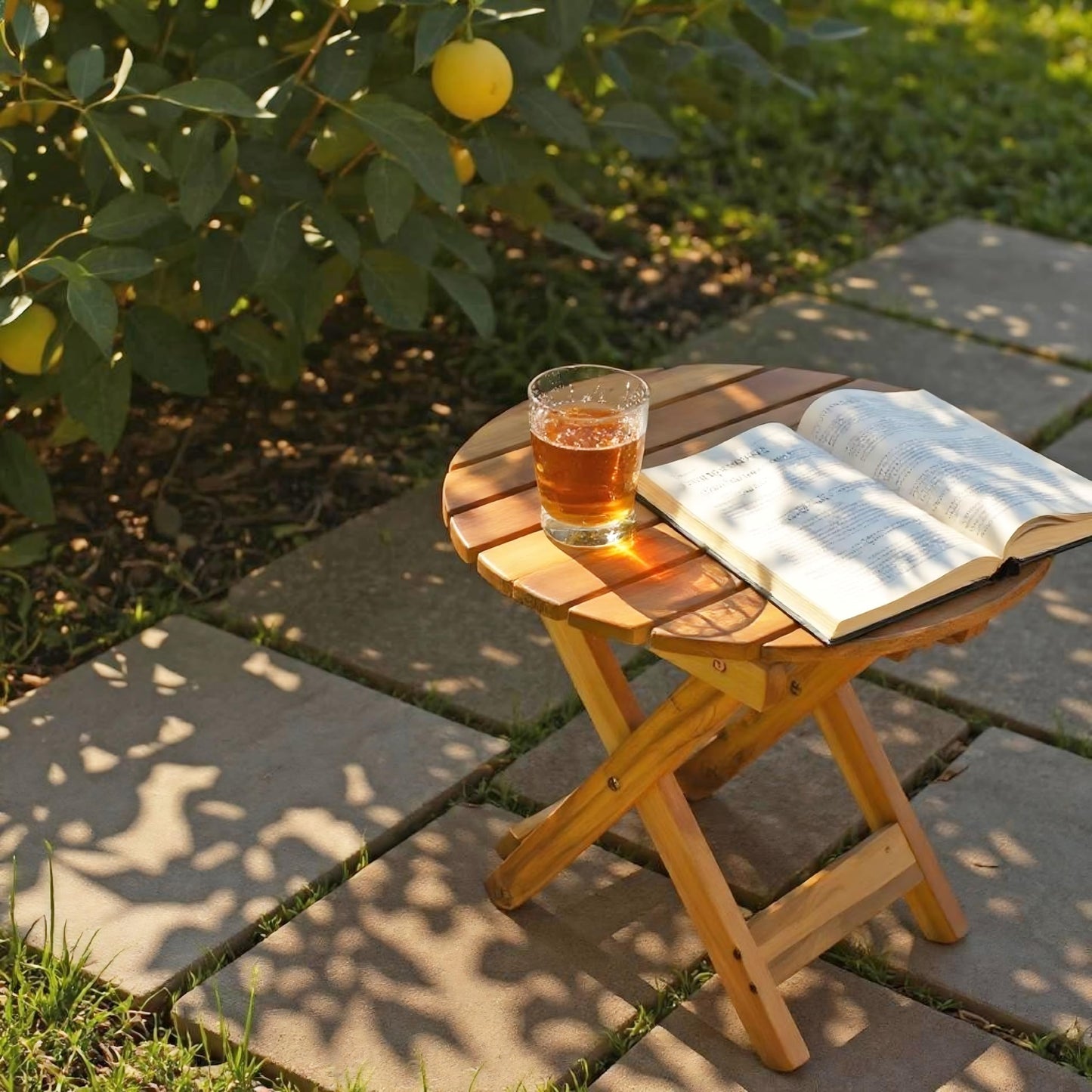 Shine Company Indoor/Outdoor Adirondack Round Folding Acacia Wooden Side Table, White
