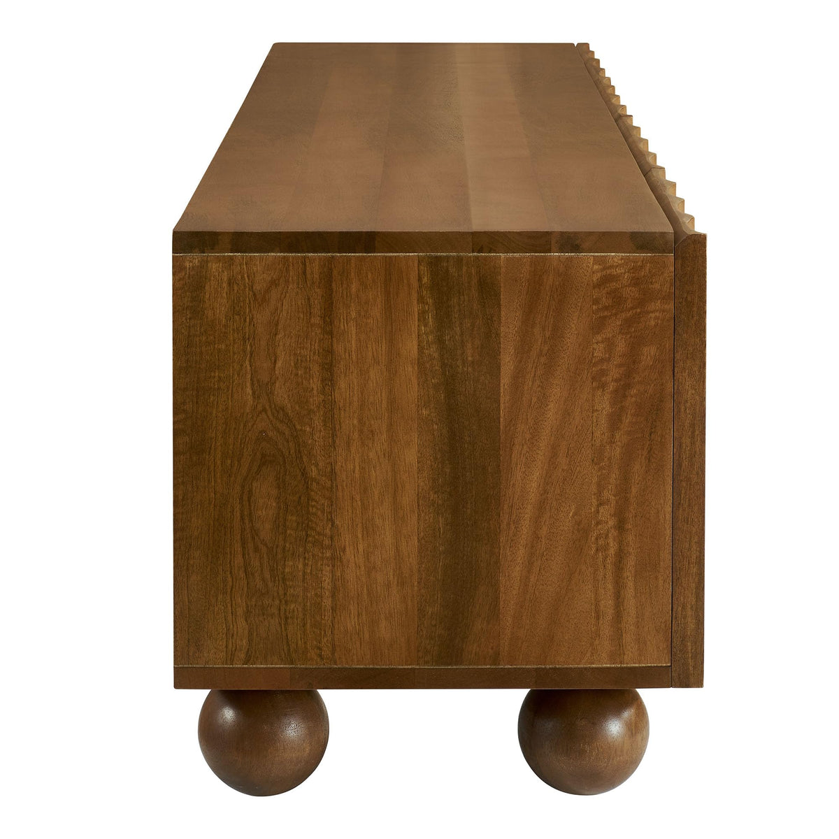 Modway Sorren 71 Inch Scalloped TV Stand in Walnut – 4 Door Media Console Cabinet – Modern Storage TV Stand with Doors