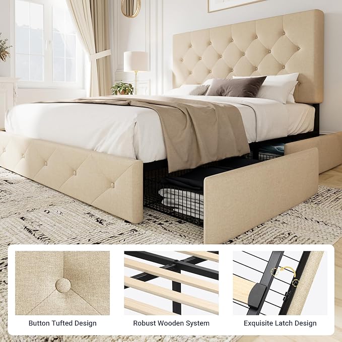 Allewie Upholstered Full Size Platform Bed Frame