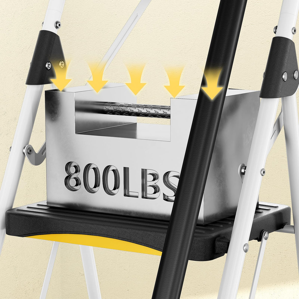 Urackify 5 Step Ladder with Tool Tray, Folding Steel Step Stool with Safety Lock, Anti-Slip Wide Pedals, Large Load Capacity, Handrail, Heavy Duty Ladder for Multi-Purpose, Indoor, Office