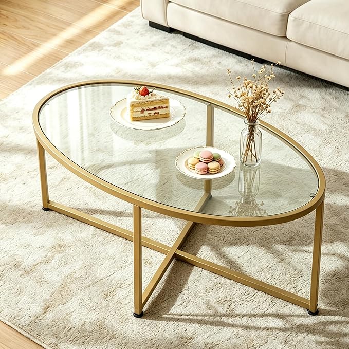 Wolawu Coffee Table Gold Oval Glass Coffee Tables
