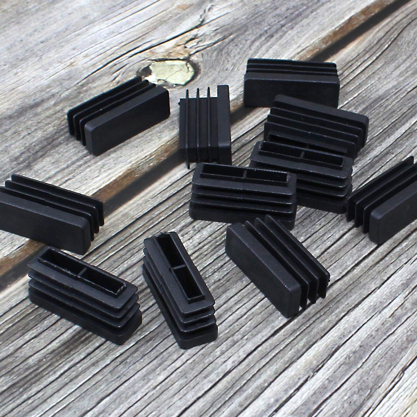 Yoohey 12PCS 1/2 x 1 1/2 Black Rectangle End Caps Plastic Square Rectangle Furniture Foot Table Chair Legs Tube Inserts Threaded End Blanking Caps Protector (13mm x 38mm)
