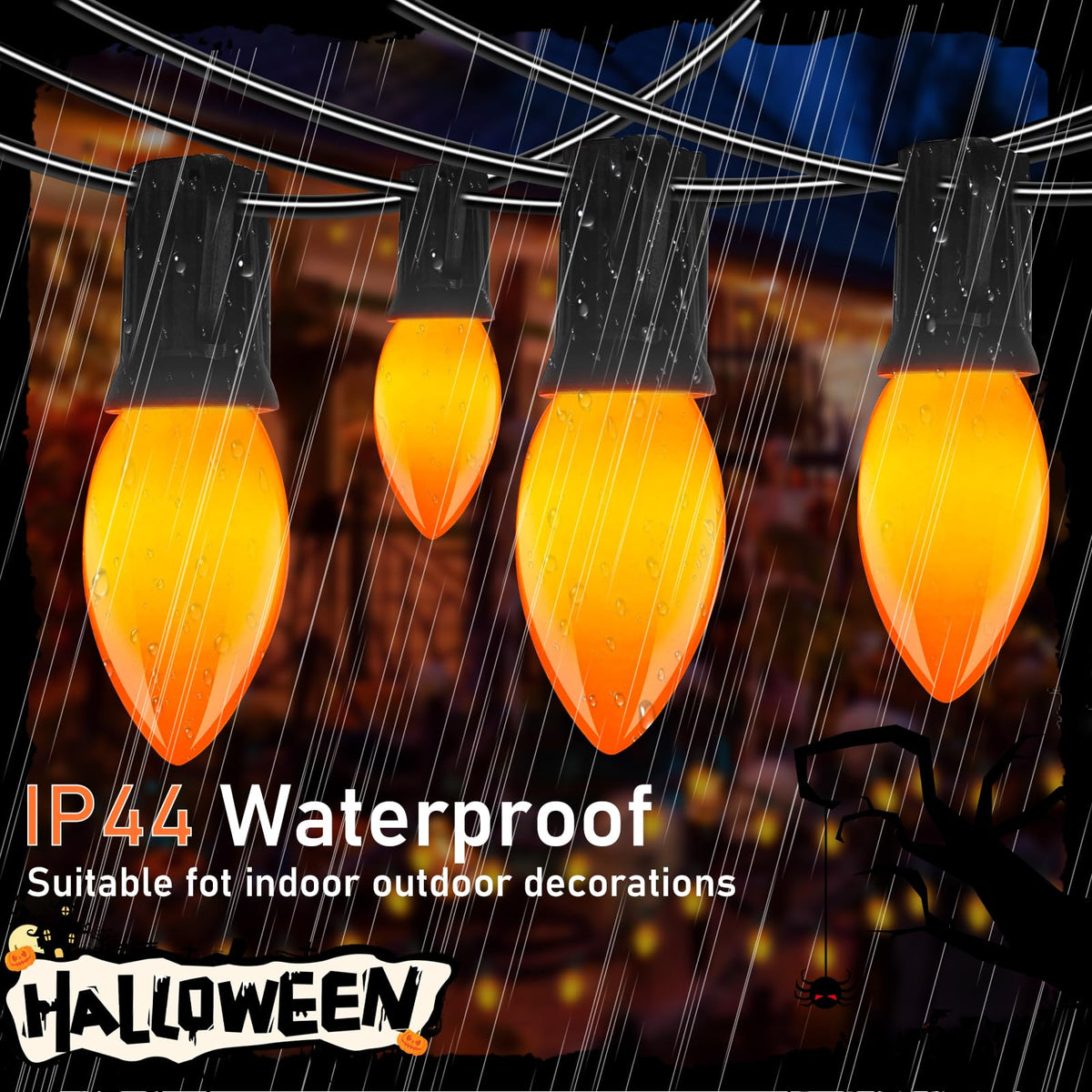 Pallerina C9 LED Orange Halloween Lights, 25 Foot 26 Bulbs String Lights, 120V Energy Saving, IP44 Weather Resistant Connectable Lights for Patio, Roofline, Garden, Festival Decoration