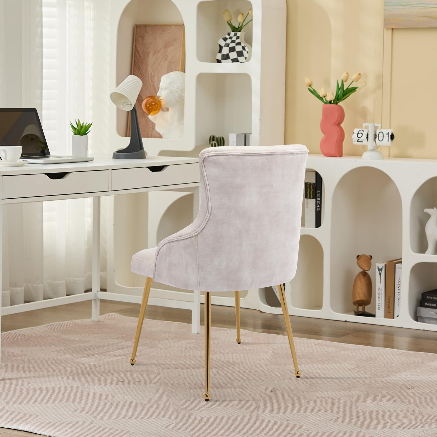 UDAX Velvet Vanity Chairs with Back, Upholstered Makeup Chair No Wheels with Metal Legs & Lumbar Pillow for Living Room/Makeup Room/Bedroom/Home Office/Kitchen