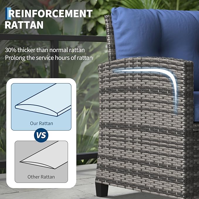 Garvee Outdoor Wicker Chairs, 3 Pieces Patio Furniture Set, All Weather High