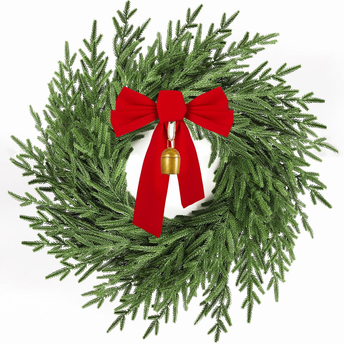 AMORISE 26" Christmas Wreath for Front Door, Artificial Wreath with Bow and Bell,Real Touch Pine Winter Wreath Christmas Decoration for Porch,Window,Wall,Thanksgiving Day Harvest Festival