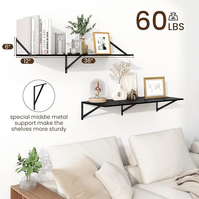 Fun Memories Floating Shelves for Wall, 12 Inch Deep Floating Shelves Set of 2