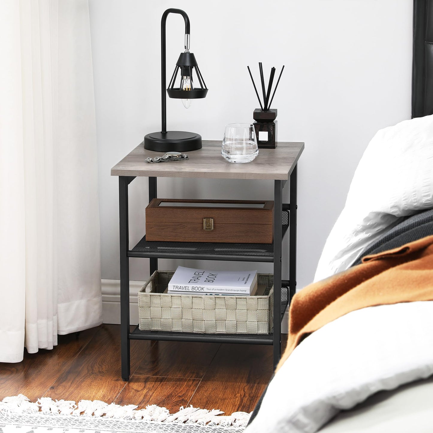 VASAGLE Nightstand, Set of 2 Side Tables, End Tables with Adjustable Mesh Shelves, for Living Room, Bedroom, Industrial, Stable Steel Frame, Easy Assembly, Greige and Black ULET024B02